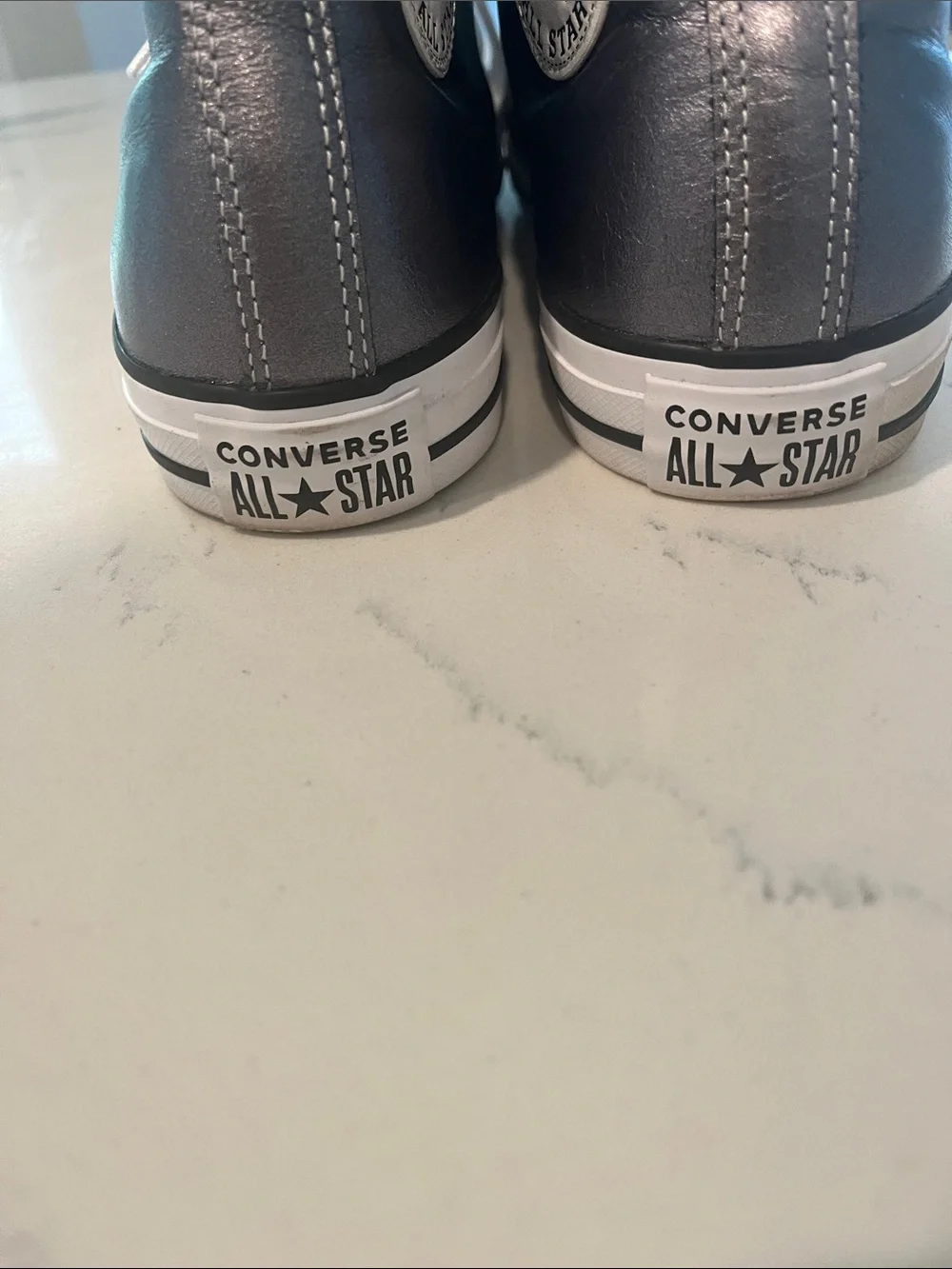 Converse High Top Sneakers in Metallic Gray and White